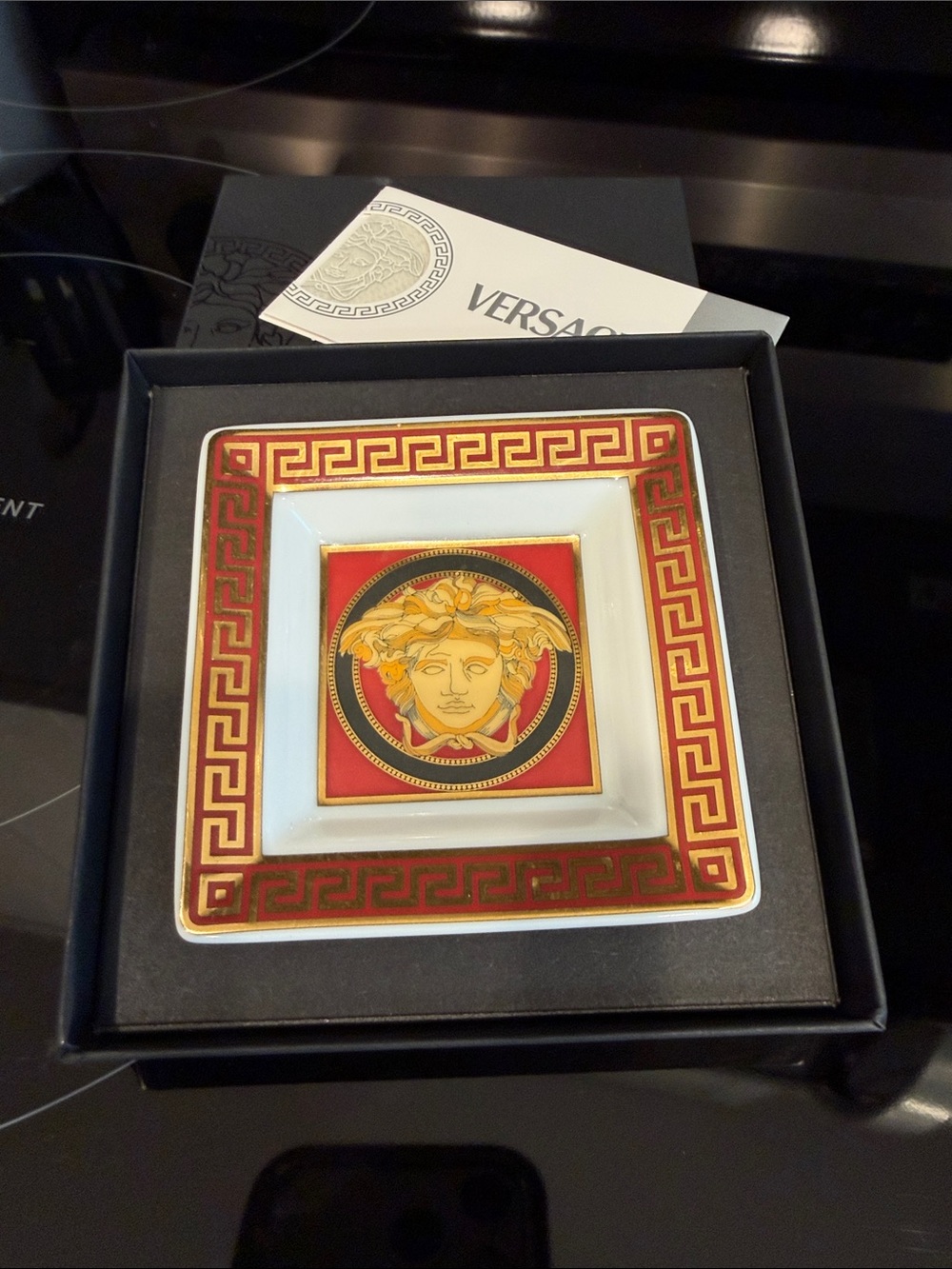 Versace x Rosenthal Red, White and Gold Medusa Tray Dish